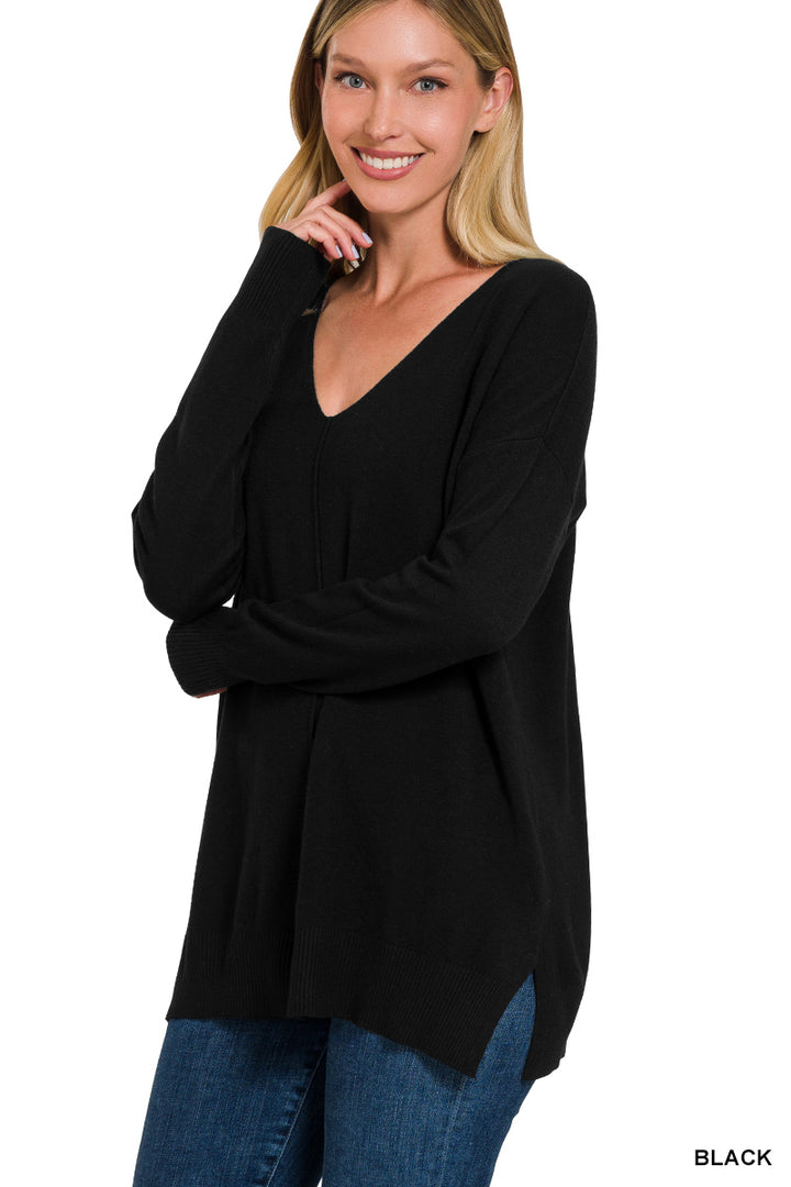 Viscose Front-Seam Sweater - Black