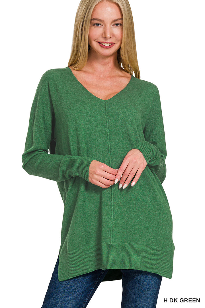 Viscose Front-Seam Sweater - Heather Dark Green