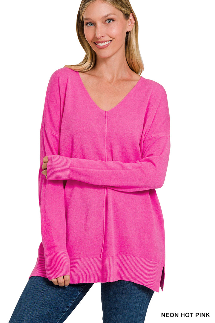 Viscose Front-Seam Sweater - Neon Hot Pink