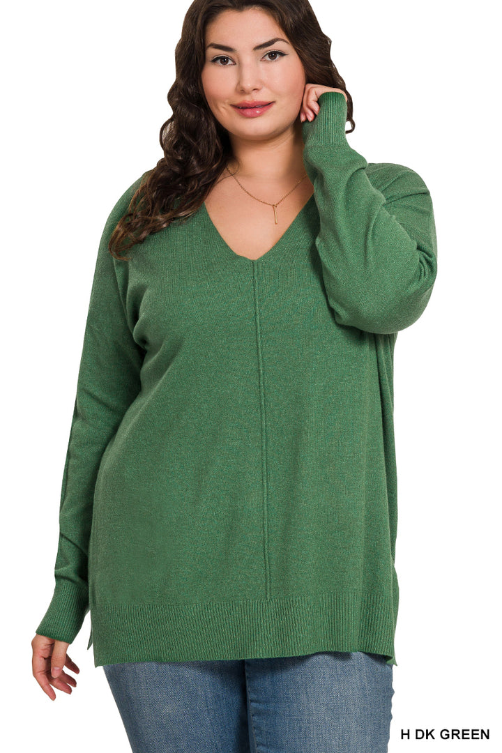 Viscose Front-Seam Sweater - Heather Dark Green