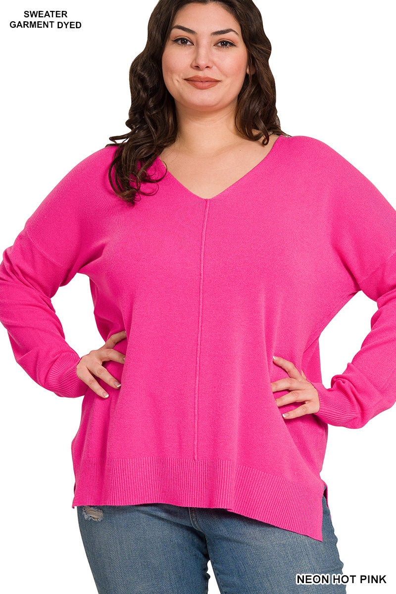 Viscose Front-Seam Sweater - Neon Hot Pink