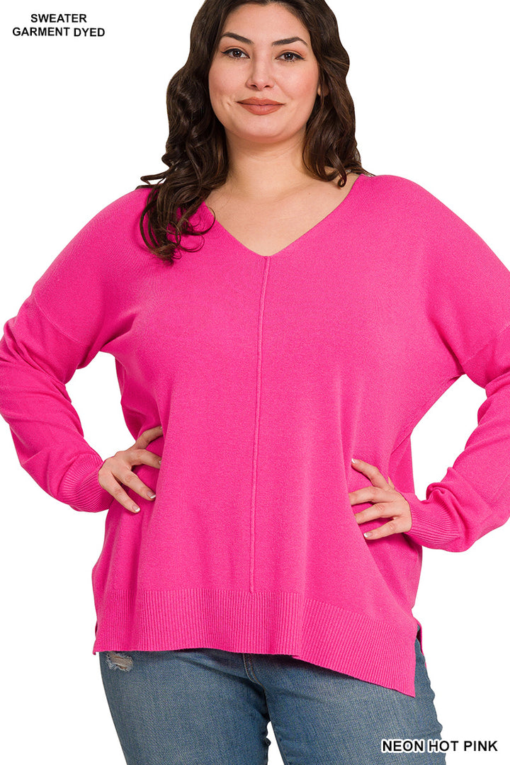 Viscose Front-Seam Sweater - Neon Hot Pink