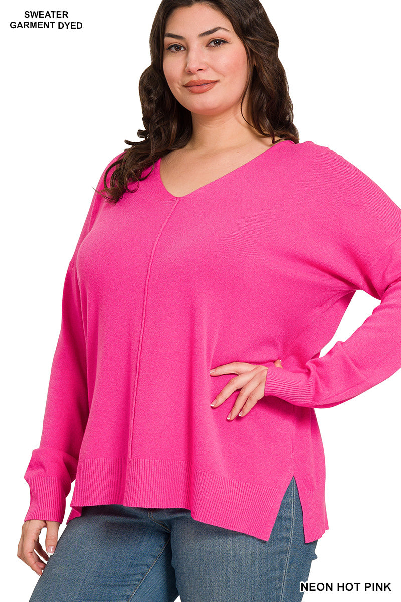 Viscose Front-Seam Sweater - Neon Hot Pink