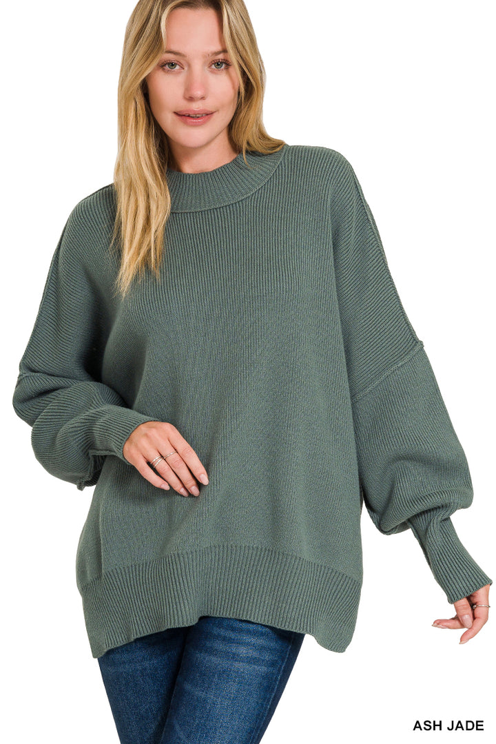 Side Slit Oversized Sweater - Ash Jade