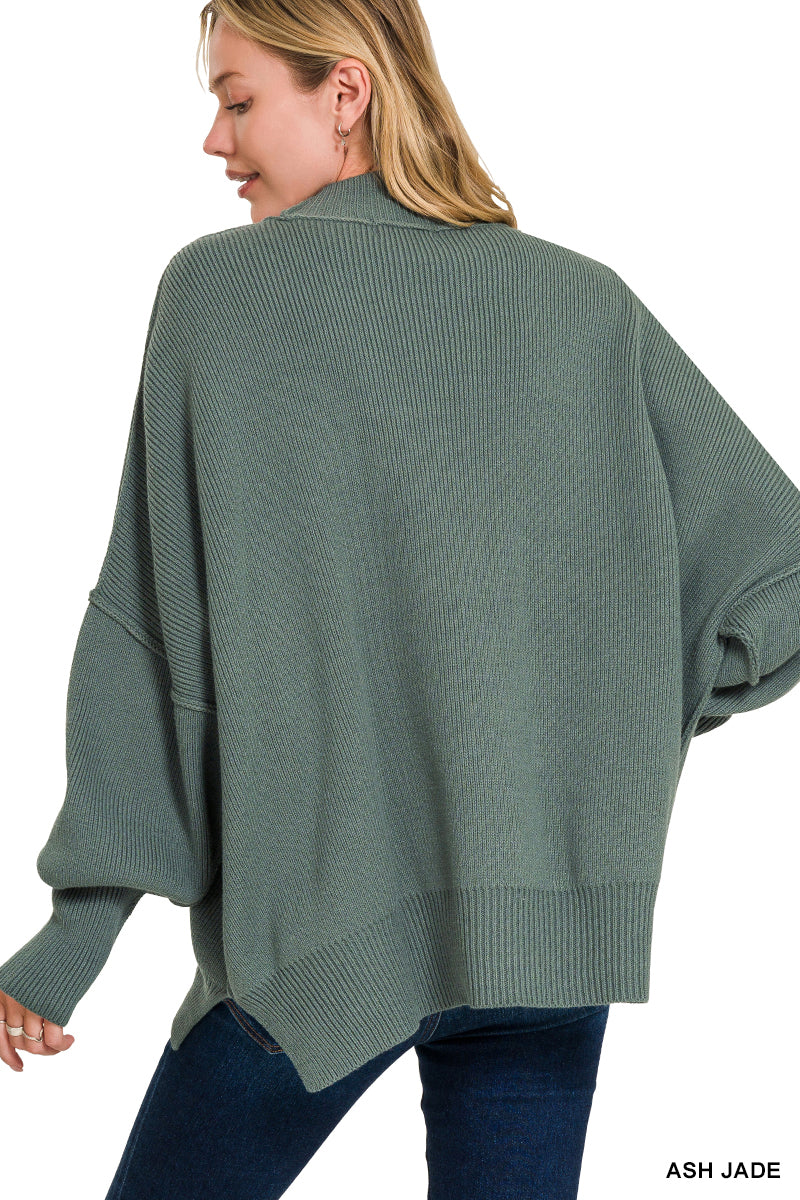 Side Slit Oversized Sweater - Ash Jade