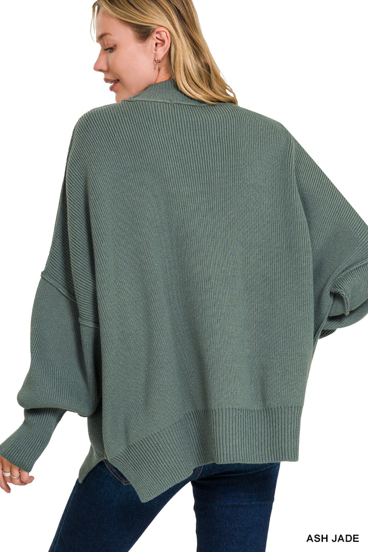 Side Slit Oversized Sweater - Ash Jade