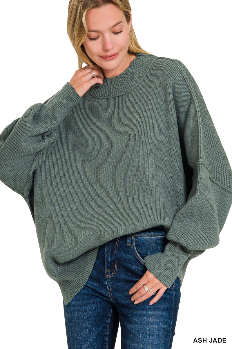 Side Slit Oversized Sweater - Ash Jade