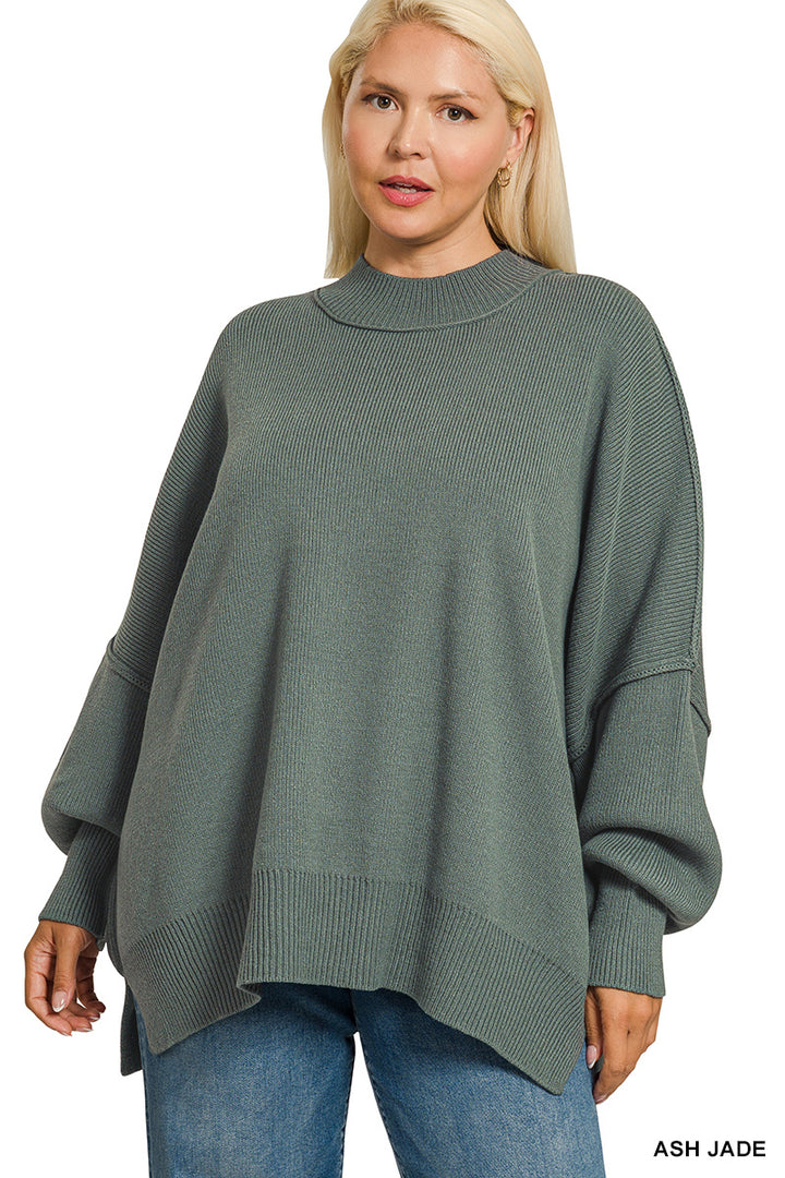 Side Slit Oversized Sweater - Ash Jade