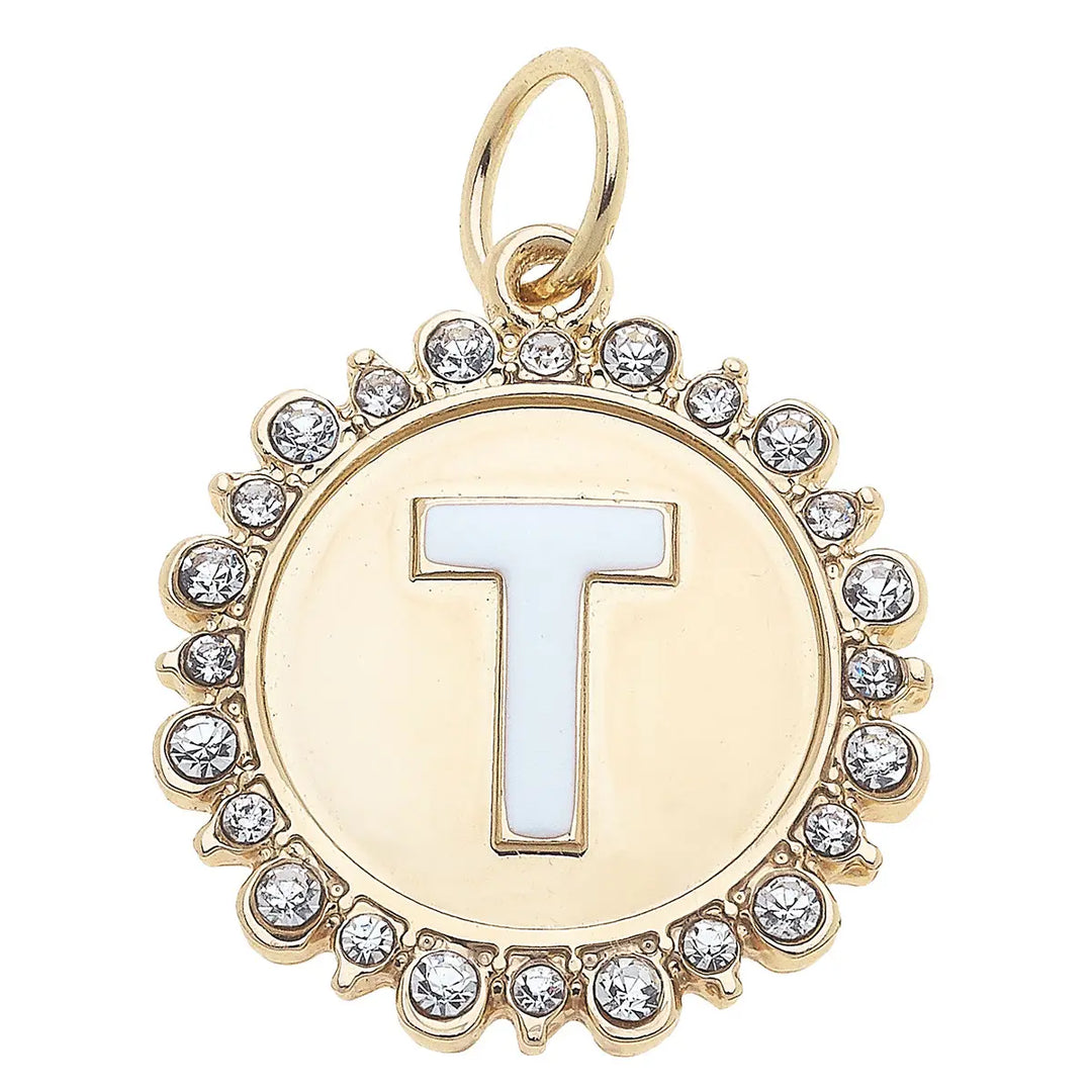 Rhinestone Initial Letter Disc Charm in Shiny Gold By Canvas