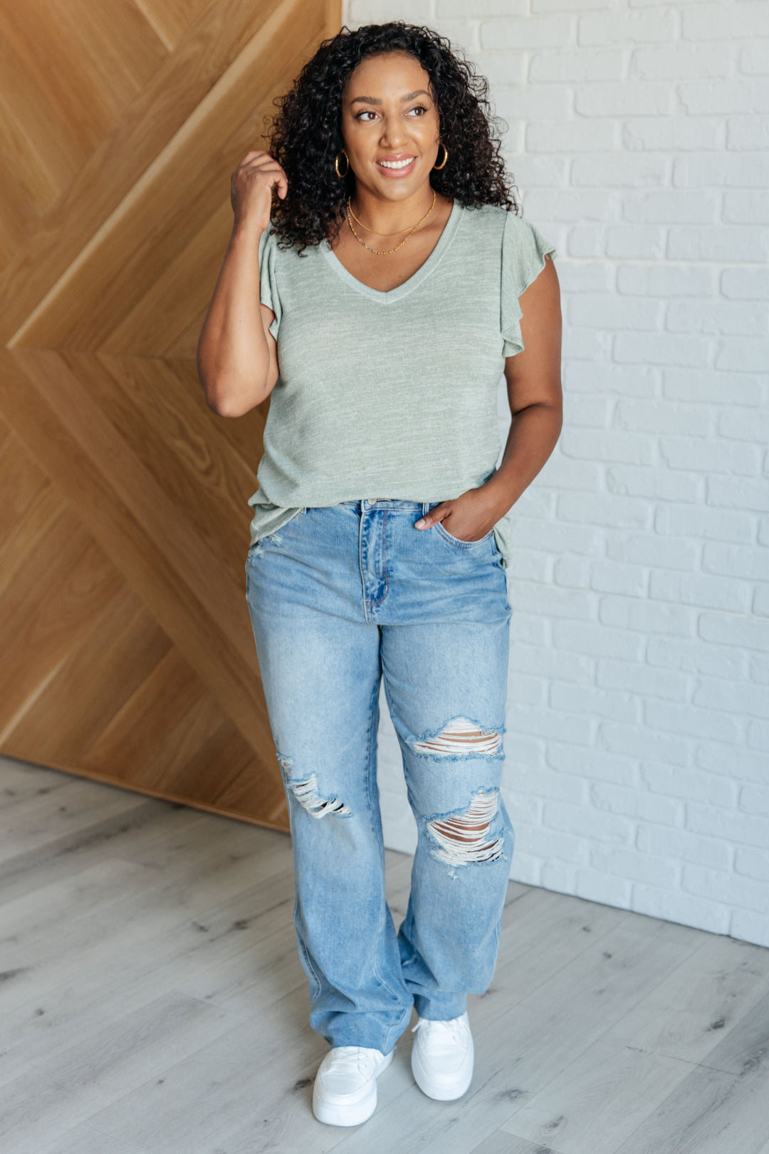 Take It In Flutter Sleeve Top - 6/22