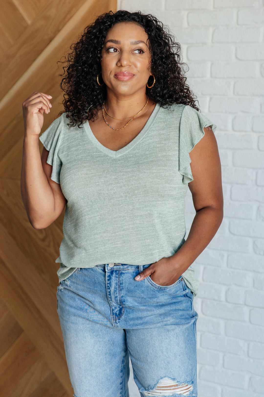 Take It In Flutter Sleeve Top - 6/22