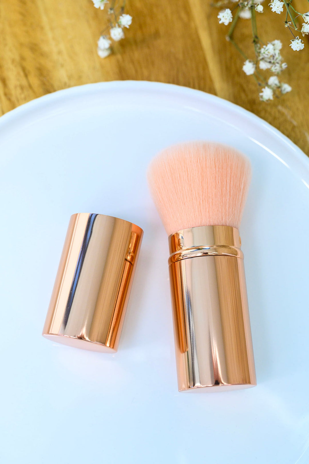 Rose Gold and Pink Telescopic Powder Brush - 6/12