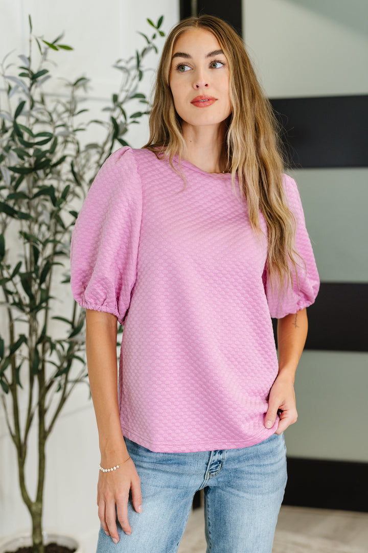 Textured Balloon Sleeve Blouse in Pink - 6/11