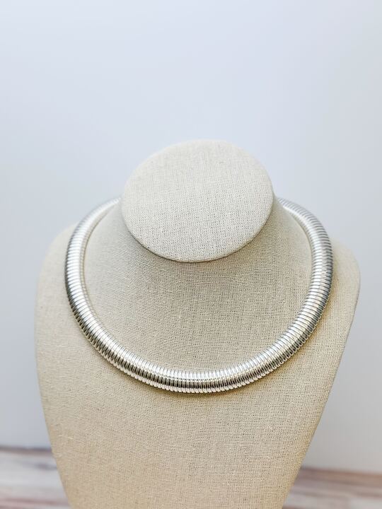 Omega Textured Collar Necklace - Silver