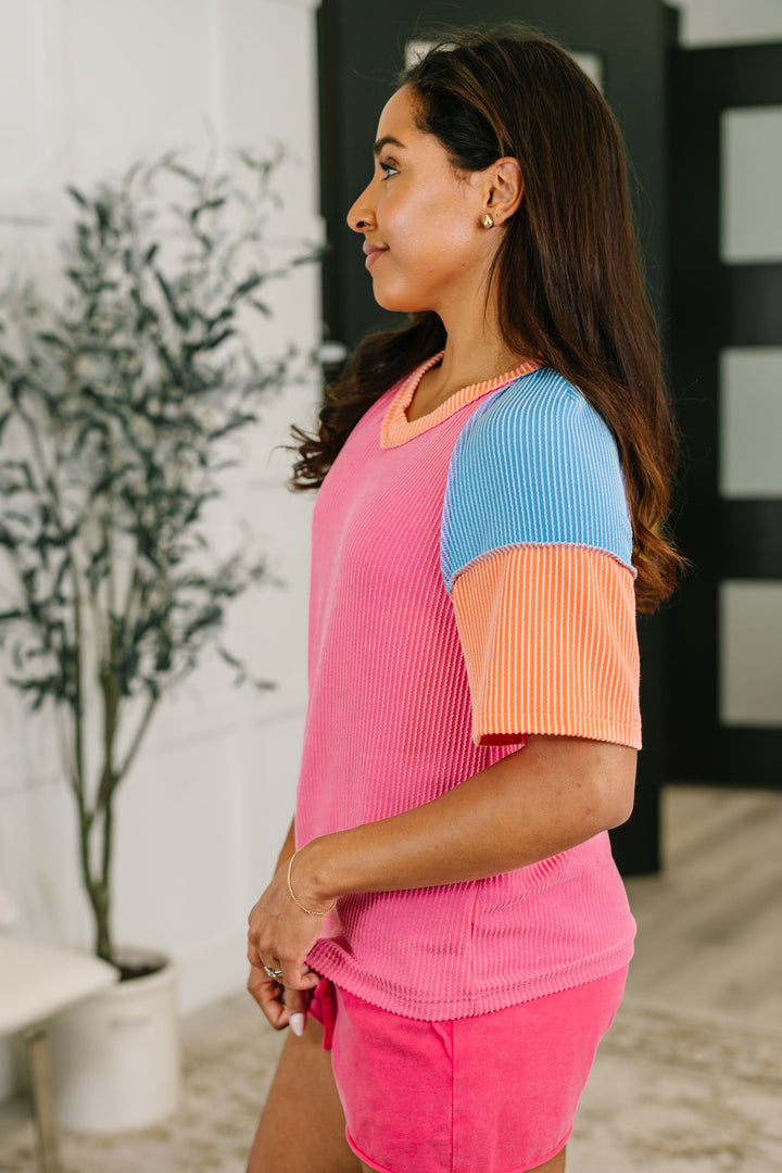 Textured Tones Color Block Top - 6/23