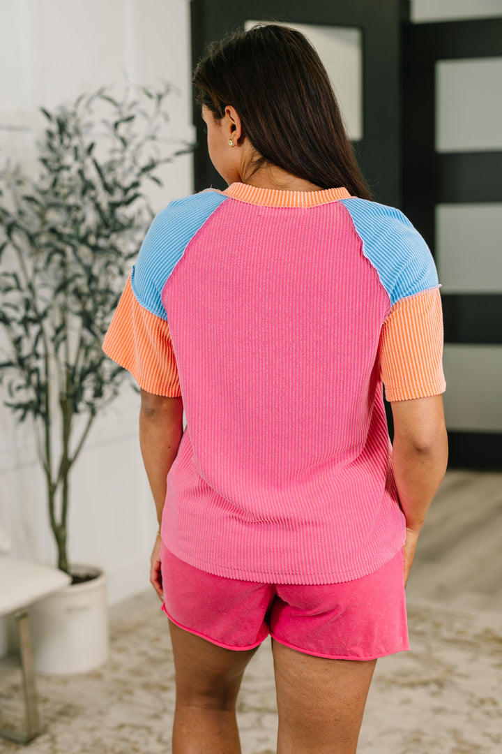 Textured Tones Color Block Top - 6/23