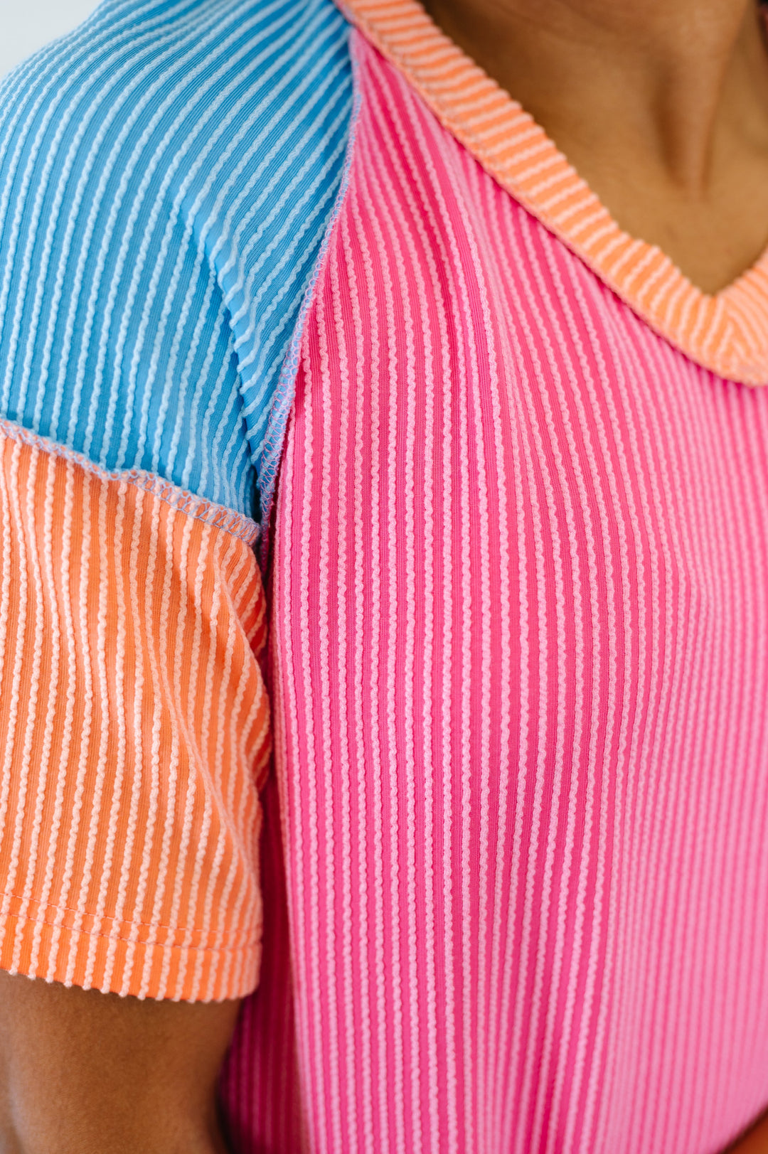Textured Tones Color Block Top - 6/23