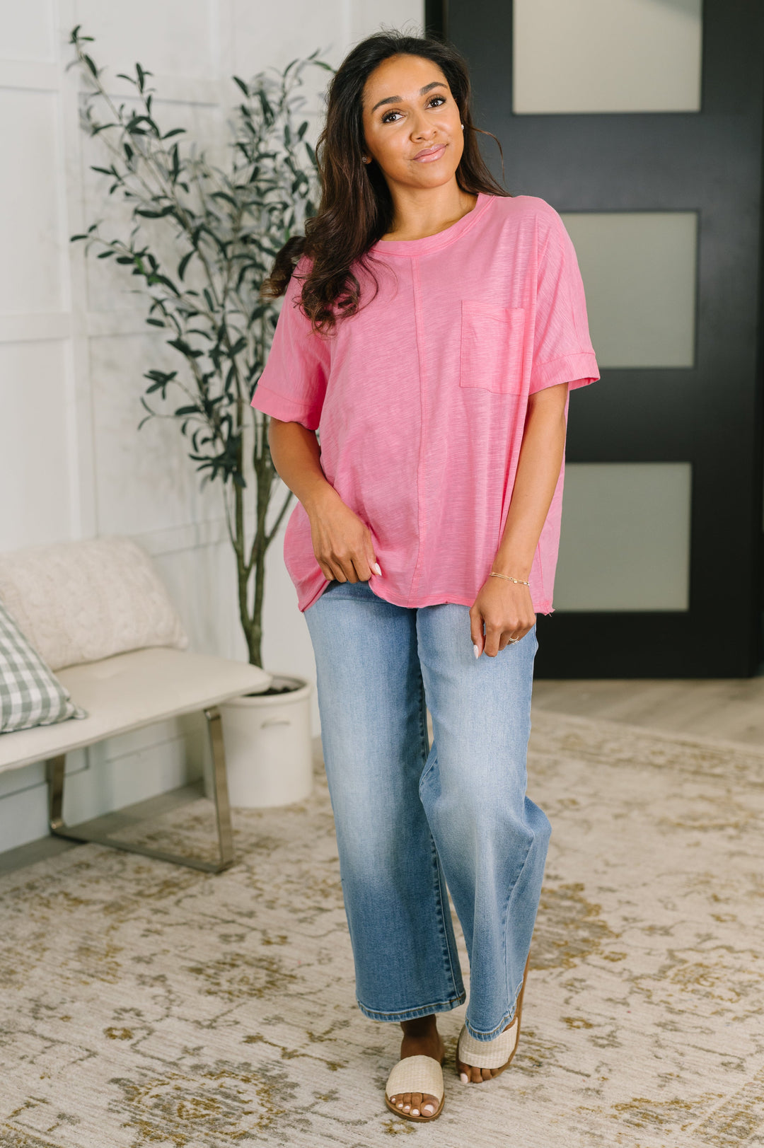 The Layback Relaxed Basic Tee in Pink - 7/24