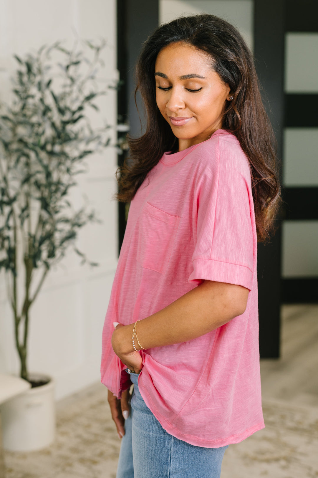 The Layback Relaxed Basic Tee in Pink - 7/24