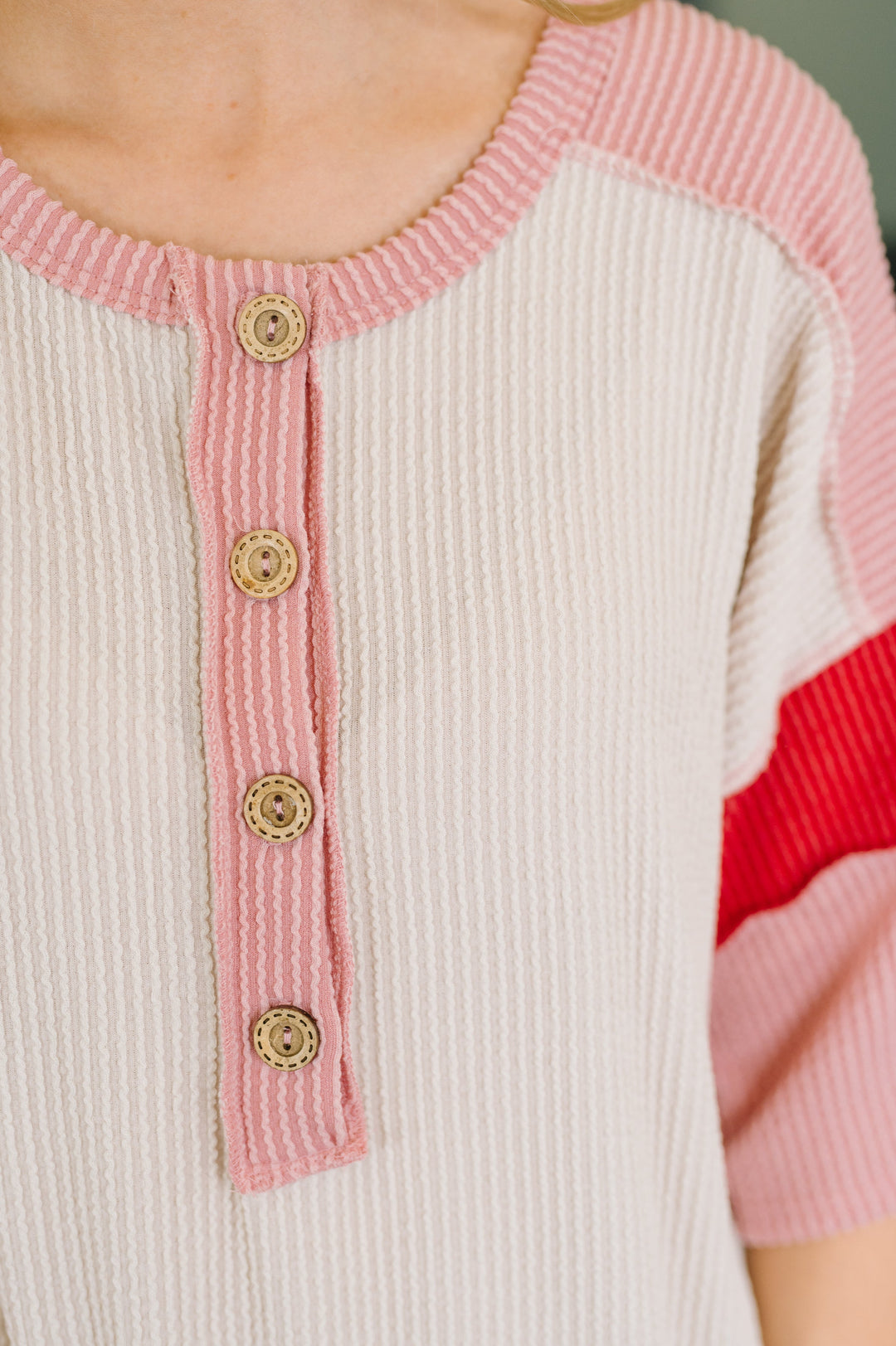 This I Know Henley Contrast Top - 7/31