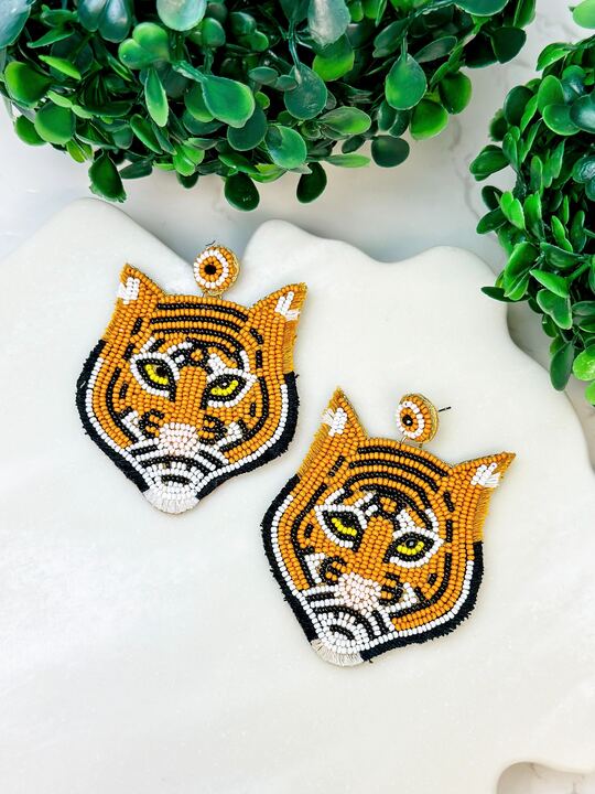 Tiger Seed Bead Dangle Earrings