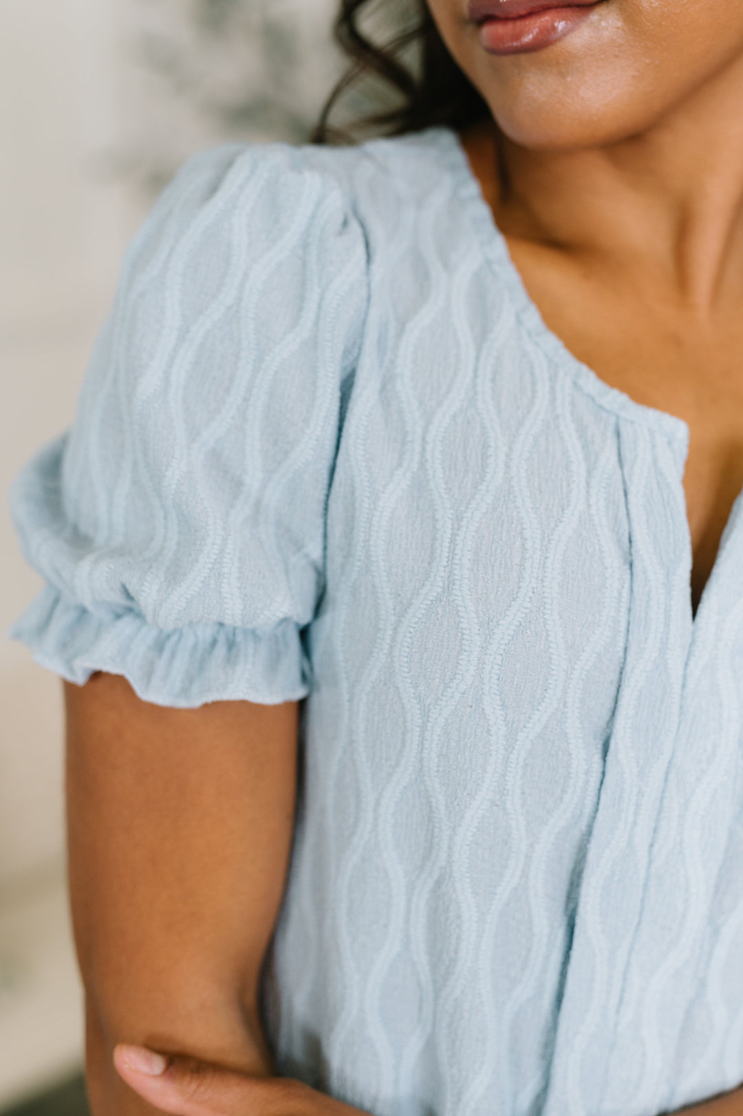 To Call My Own Textured Blouse in Powder Blue - 5/26