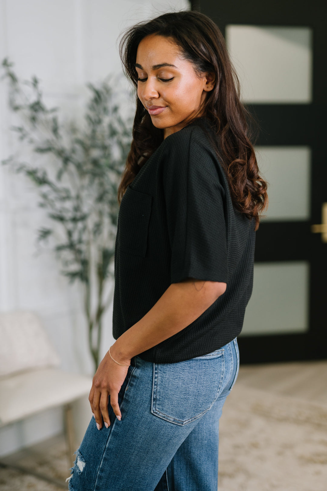 Together We're Unlimited Basic V-Neck Tee in Black - 5/5