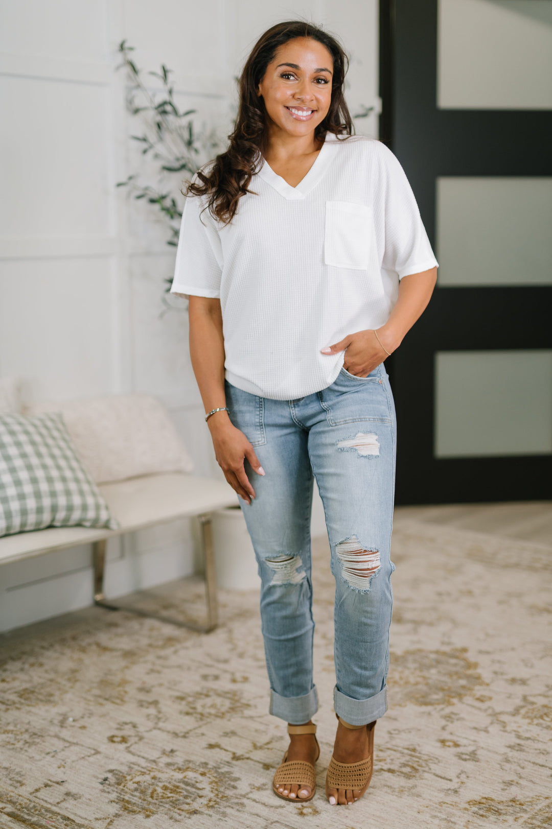 Together We're Unlimited Basic V-Neck Tee in Ivory - 5/5