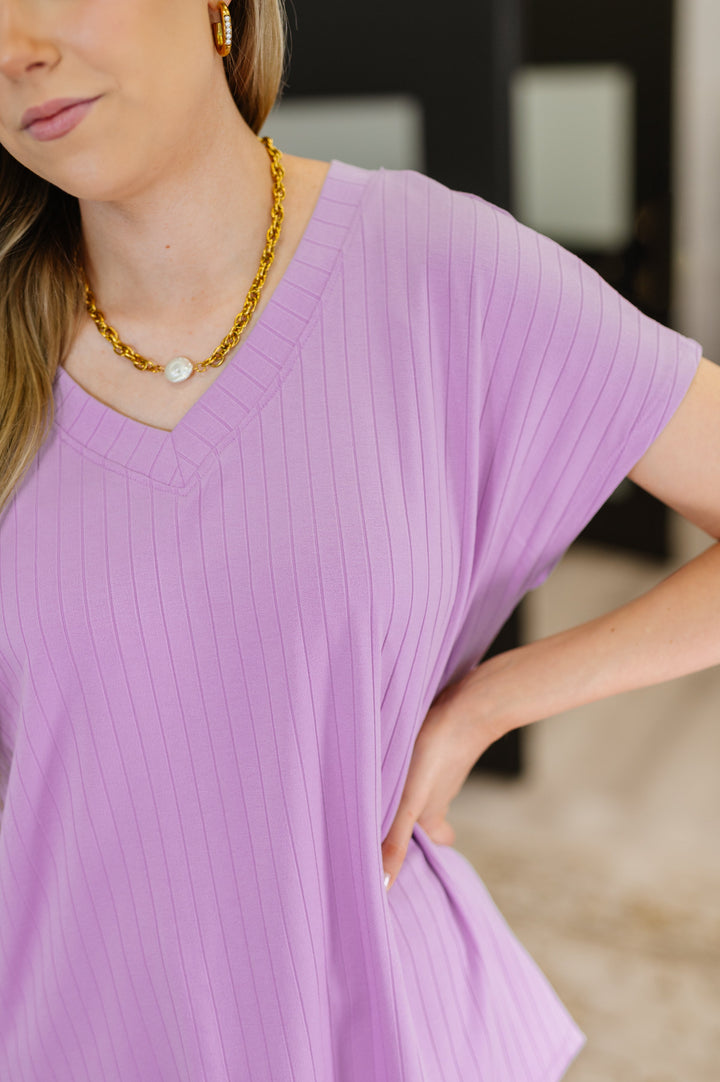 Top Shelf Basic V-Neck Ribbed Tee in Lavender - 4/9