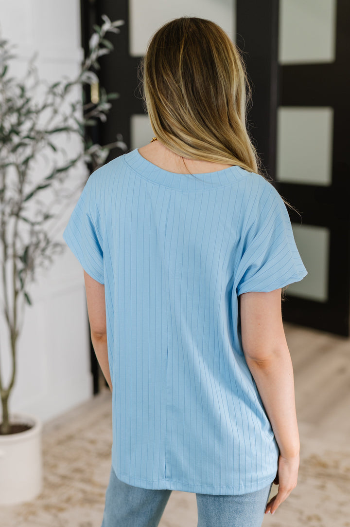 Top Shelf Basic V-Neck Ribbed Tee in Sky Blue - 4/9