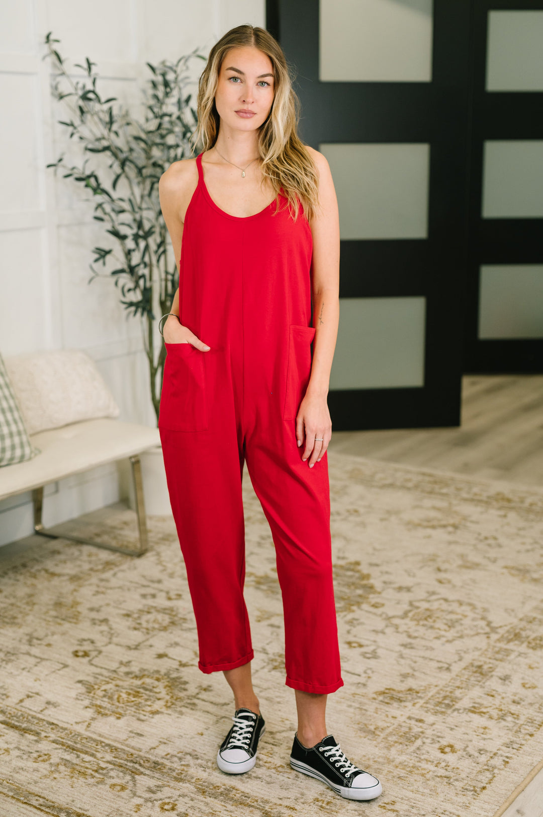 Totally Me Spaghetti Strap Jumpsuit Ruby - 8/10