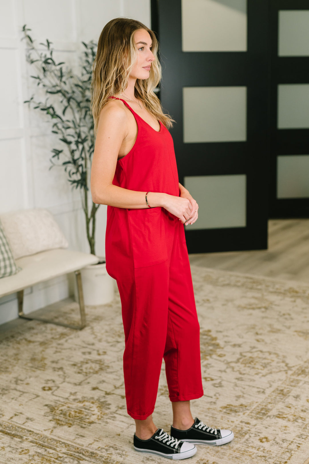 Totally Me Spaghetti Strap Jumpsuit Ruby - 8/10