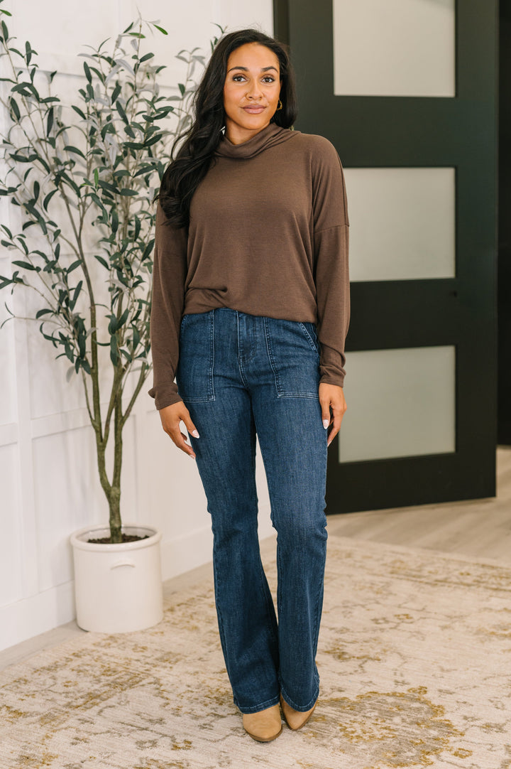 Travel Destination Cowl Neck Pullover in Chocolate - 11/10