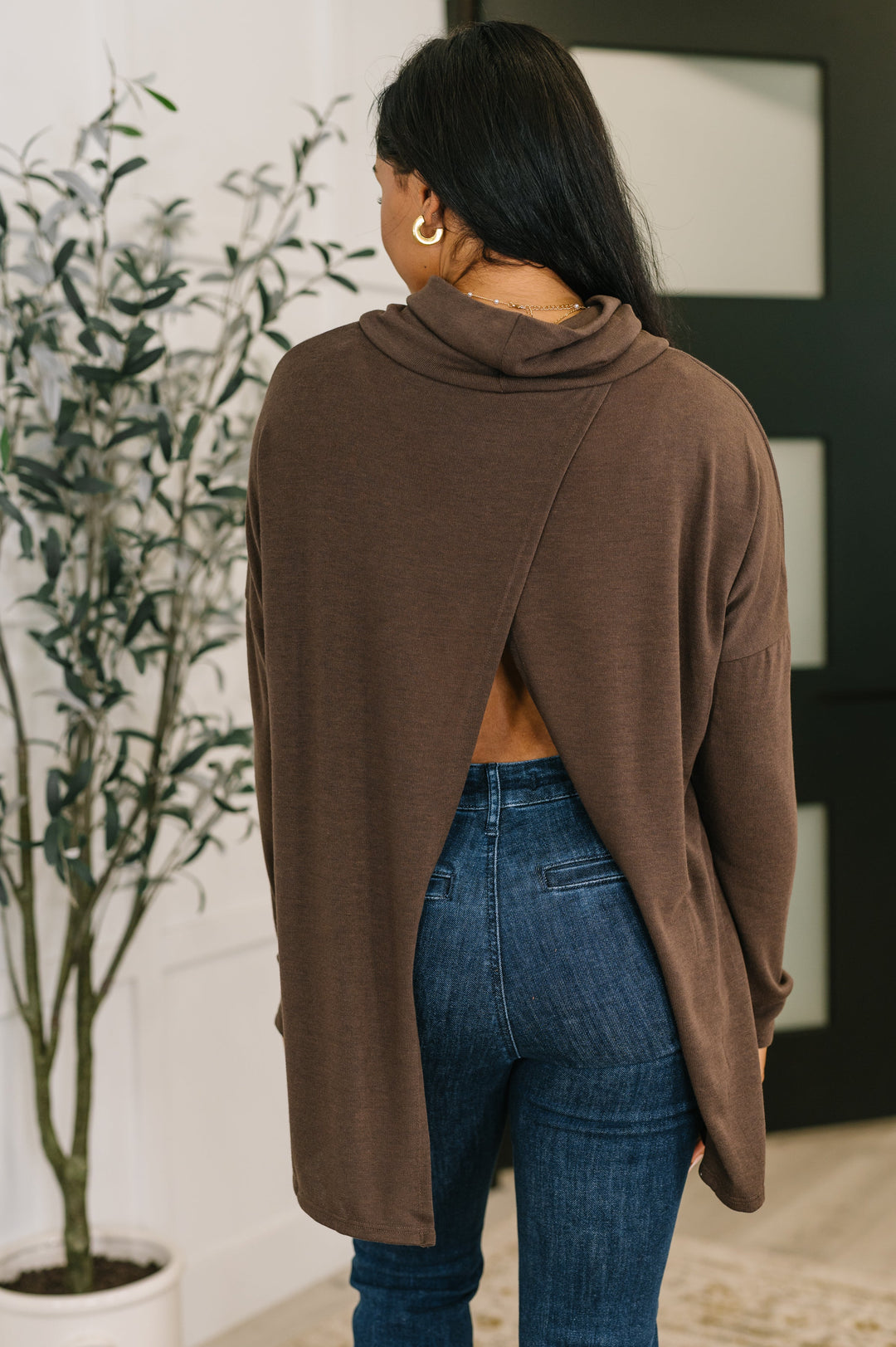 Travel Destination Cowl Neck Pullover in Chocolate - 11/10