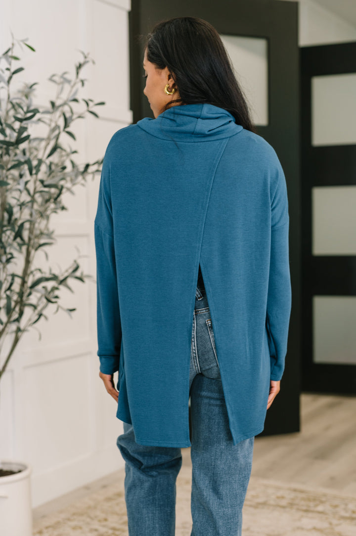 Travel Destination Cowl Neck Pullover in Dark Teal - 11/10