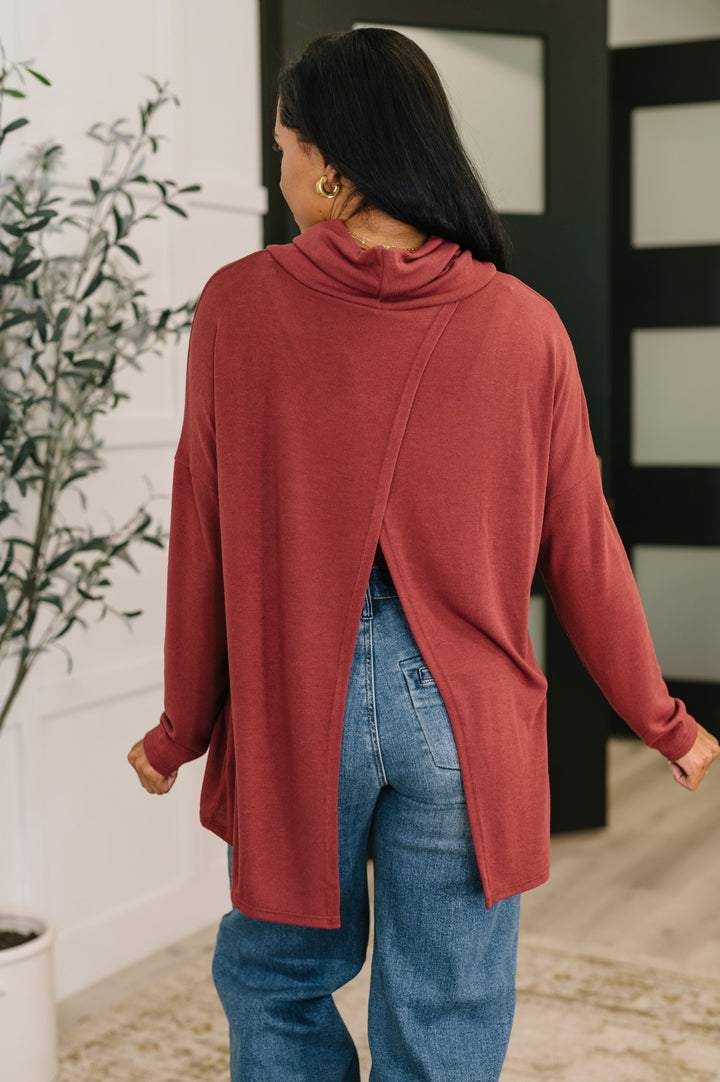 Travel Destination Cowl Neck Pullover in Wine - 11/10