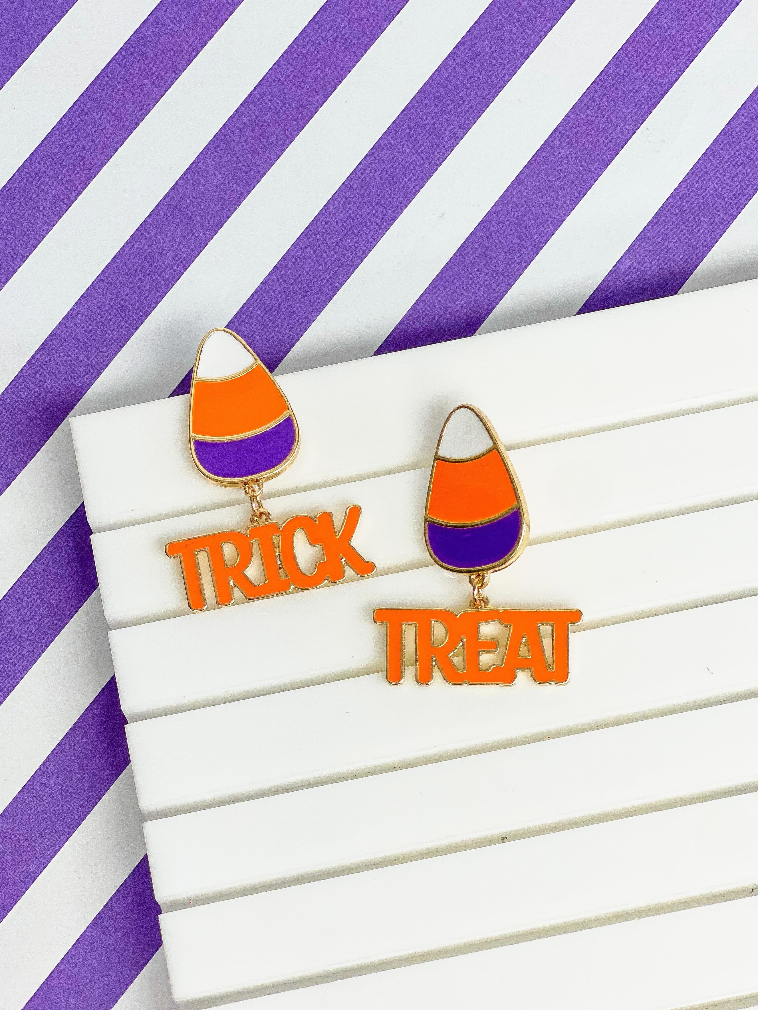 'Trick or Treat' Dangle Candy Corn Enamel Earrings