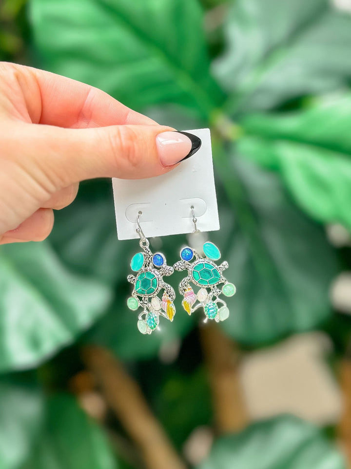 Turtle Enamel Charm Dangle Earrings