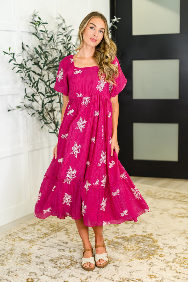 Twirl in Bloom Square Neck Dress in Hot Pink - 4/6