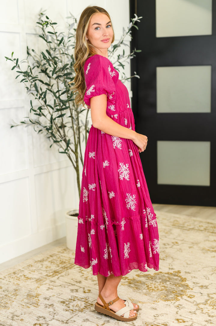 Twirl in Bloom Square Neck Dress in Hot Pink - 4/6