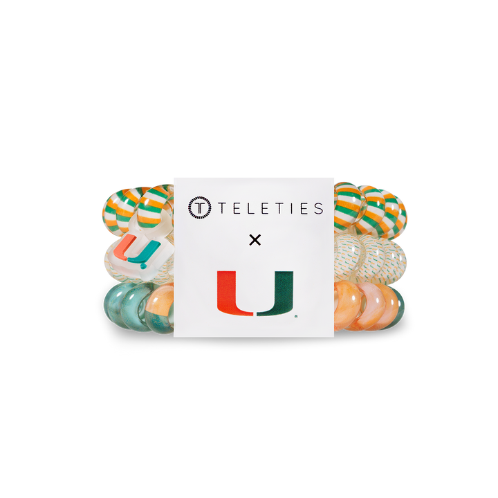Teleties Hair Tie - Large Band Pack of 3 - University of Miami