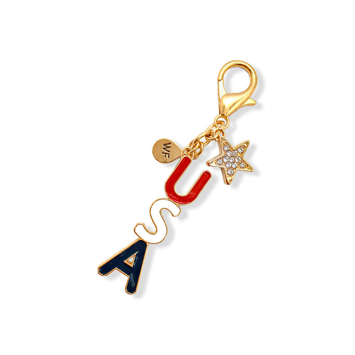 JUNE MARKET: Patriotic USA Bag Charm - Red, White, Blue by Wanderfull (Ships in 2-3 Weeks)