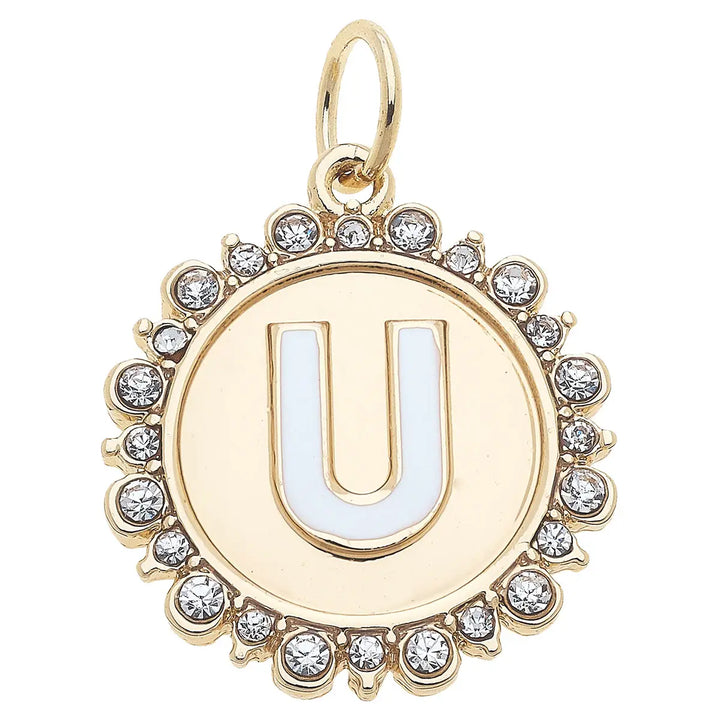 Rhinestone Initial Letter Disc Charm in Shiny Gold By Canvas