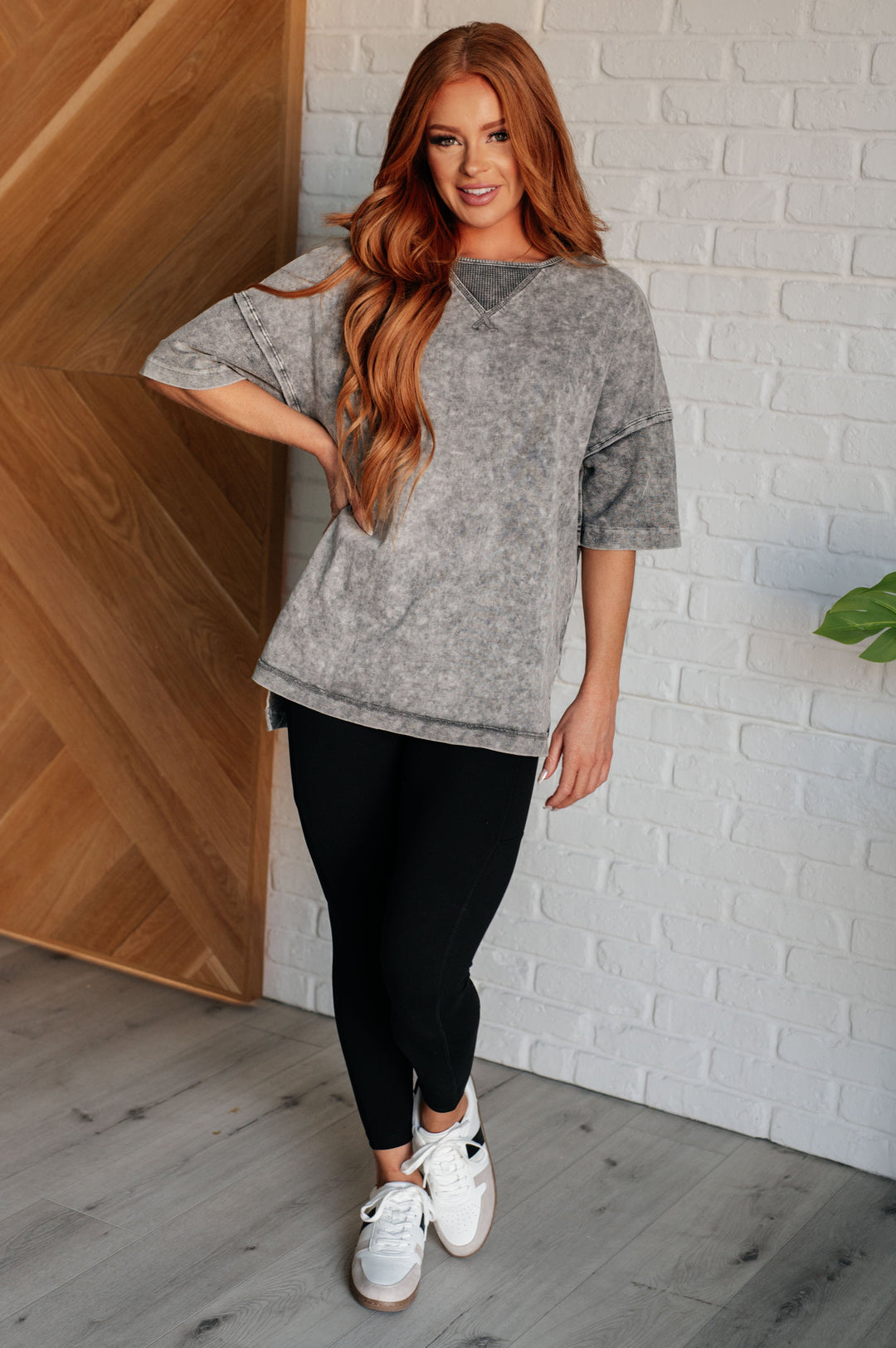 Unbothered Mineral Wash Top in Grey - 6/15