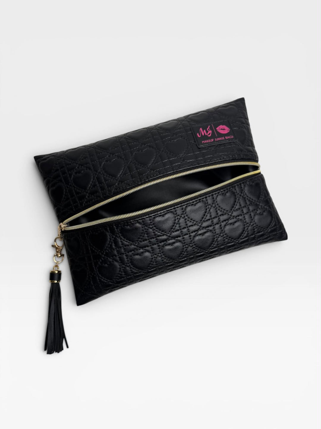 Fancy Live: Black Quilted Hearts by Makeup Junkie Bags (Ships in 4-5 Weeks)