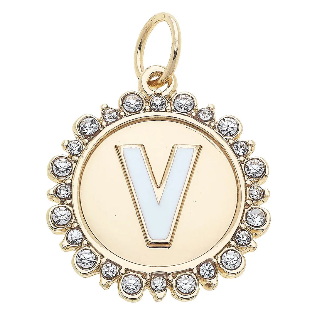 Rhinestone Initial Letter Disc Charm in Shiny Gold By Canvas