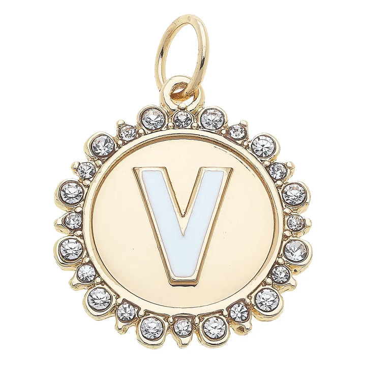 Rhinestone Initial Letter Disc Charm in Shiny Gold By Canvas