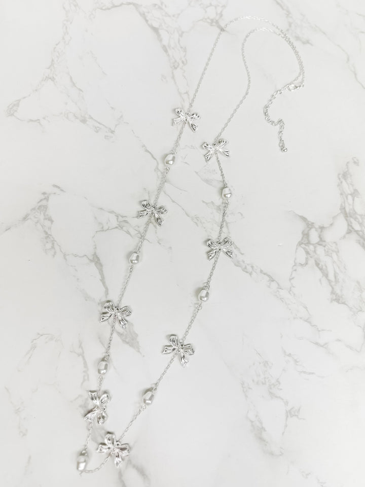 Vintage Silver Bow Long Necklace