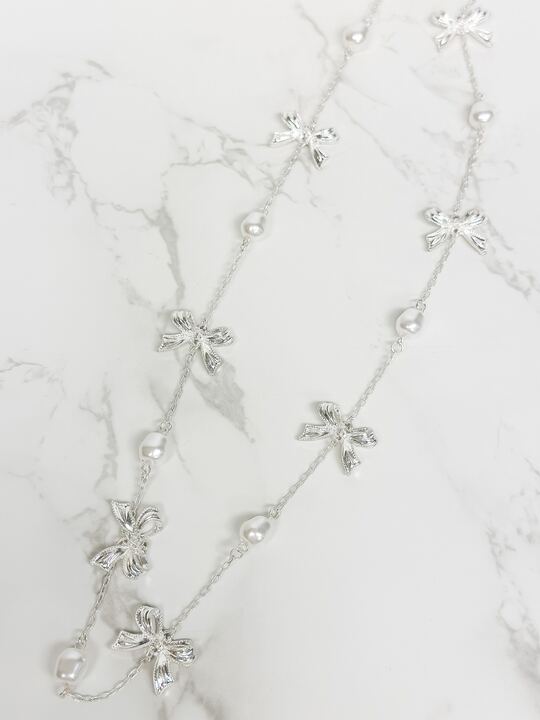 Vintage Silver Bow Long Necklace