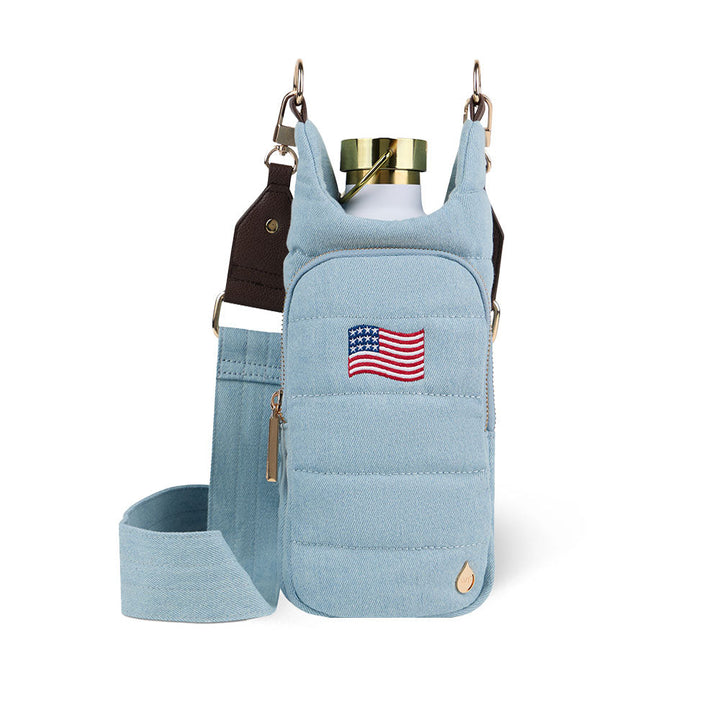 JUNE MARKET: Light Denim HydroBag® with Flag Embroidery by Wanderfull (Ships in 2-3 Weeks)